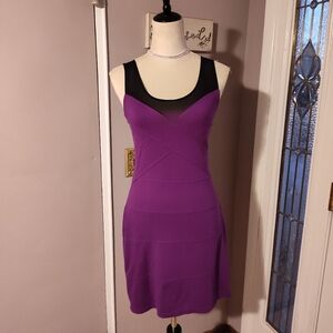 💜 Purple Express Bodycon With Black Mesh Top Dress 💜